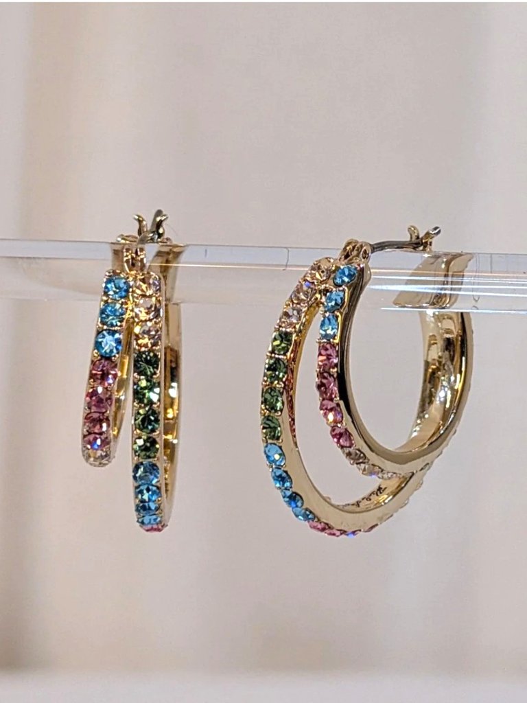 Karl Lagerfeld Gold Hoop Earrings With Multicolor Rainbow Stones 38$